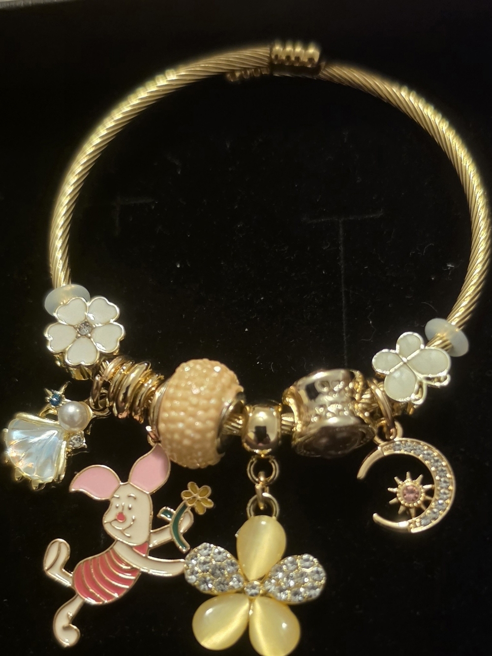 Gold Tone Charm Bracelet with Yellow and Pink Accents